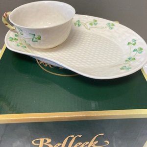 Belleek Luncheon Plate and Low Tea Cup X 3